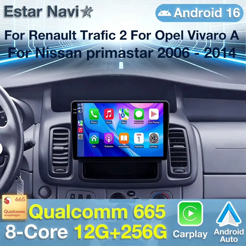 Android 16 For Renault Trafic 2 For Opel Vivaro A For Nissan primastar 2006 - 2014 Car Radio Carplay Auto Stereo Player Video BT