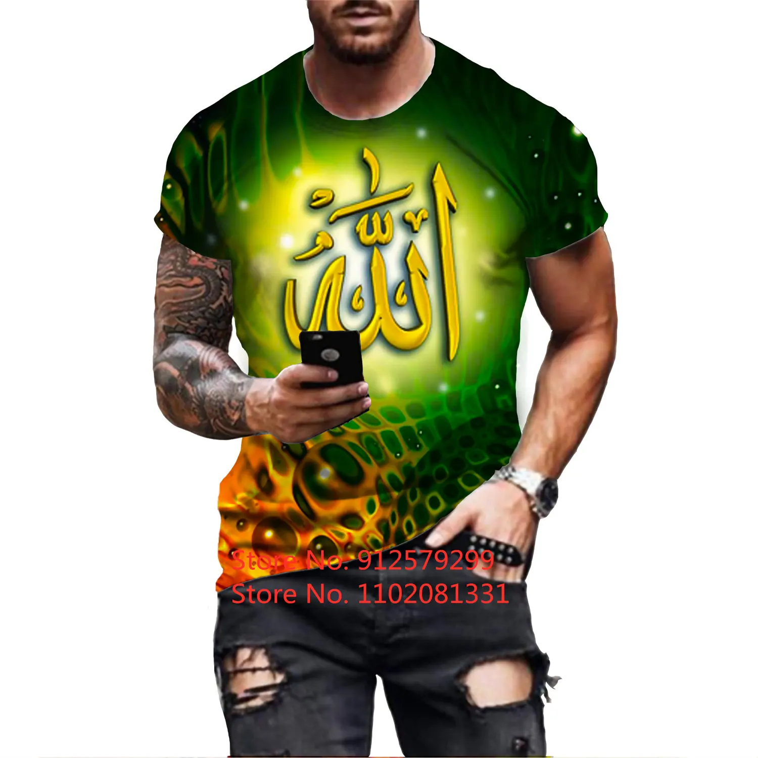 Hot Sale Muslim culture 3D T-shirt Men Mubarak Printing Short Sleeve Cool Fashion T Shirts