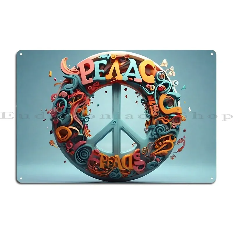 Peace Train Typography Art In Circular Form Metal Plaque Poster Garage Wall Cave Create Print Wall Cave Tin Sign Poster