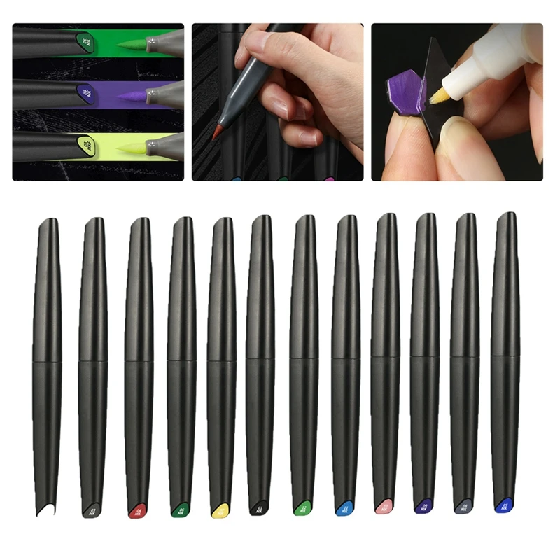 12 Colors Brush Pen Environment-Friendly Water-Based Soft Head Marker Base Color Metal Coloring Touch-Up Pen