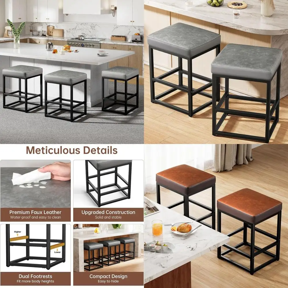 

Набор из 2-х барных стульев по высоте, 24 кухонных стула с сиденьями из искусственной кожи и металлическим основанием, простая сборка, серый