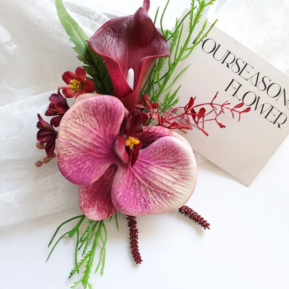 

Calla Lily & Orchid Boutonniere for Groom Wrist Corsage for Wedding Couple Wedding Accessories Wedding Flower for Groom 부토니에 남성