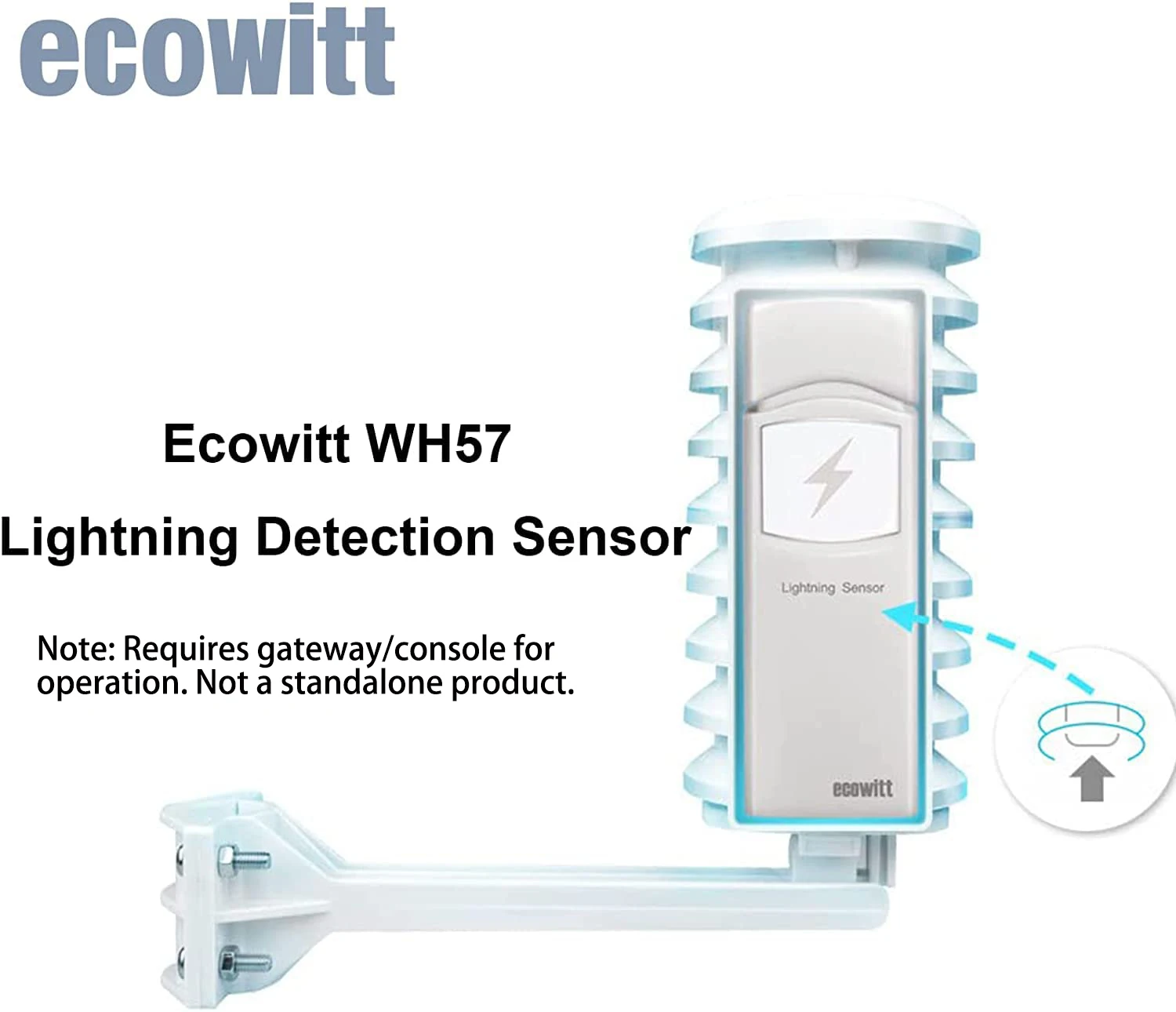 Ecowitt WH57 Wireless Lightning Detection Sensor with Solar Radiation Shield, Detects Lightning Bolts and Storms within 25 Miles