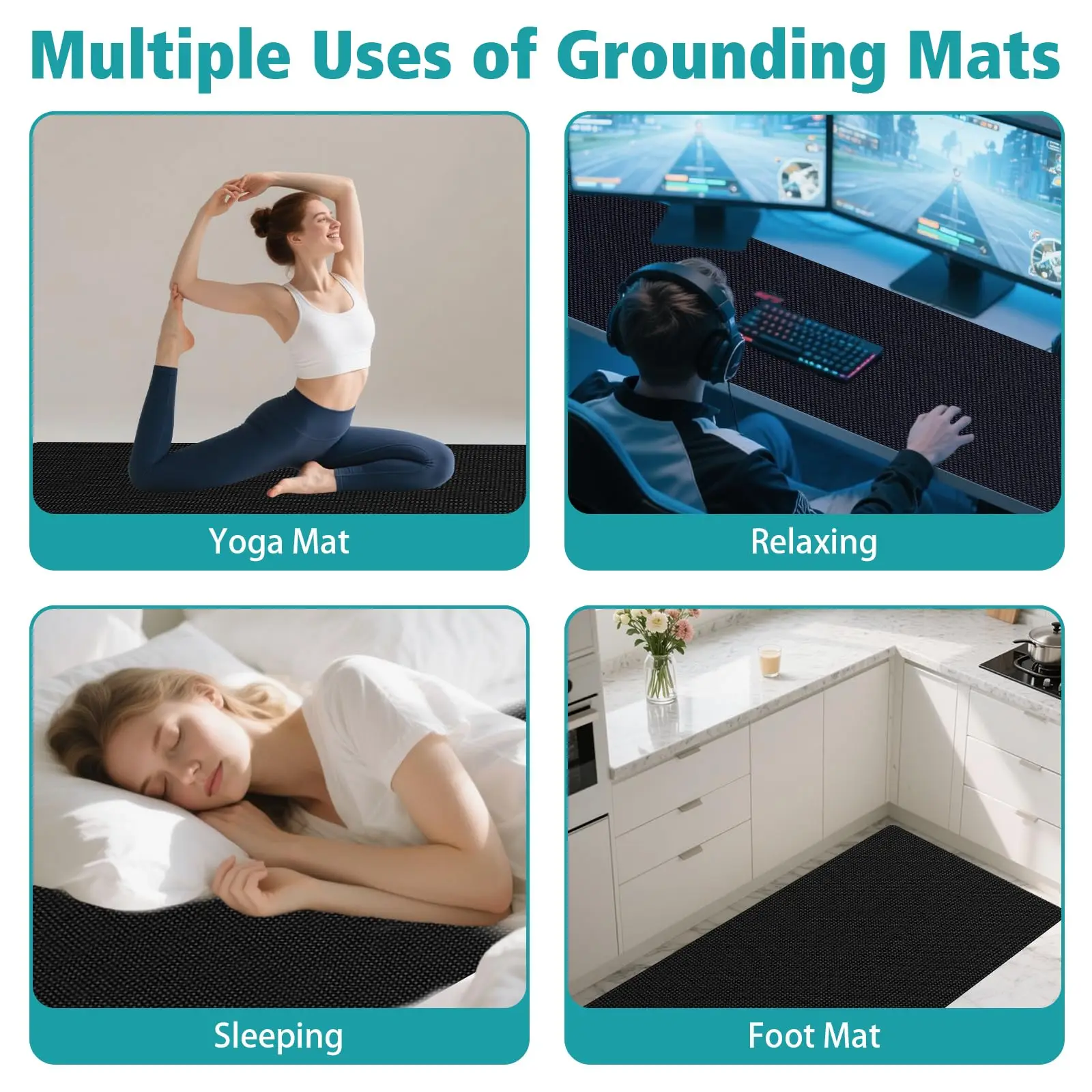 Grounding Bed Mat PU Leather with grounding Cord for Sleep Improve Stress Pain Relief Foot Health Mat Pad for Bed Floor