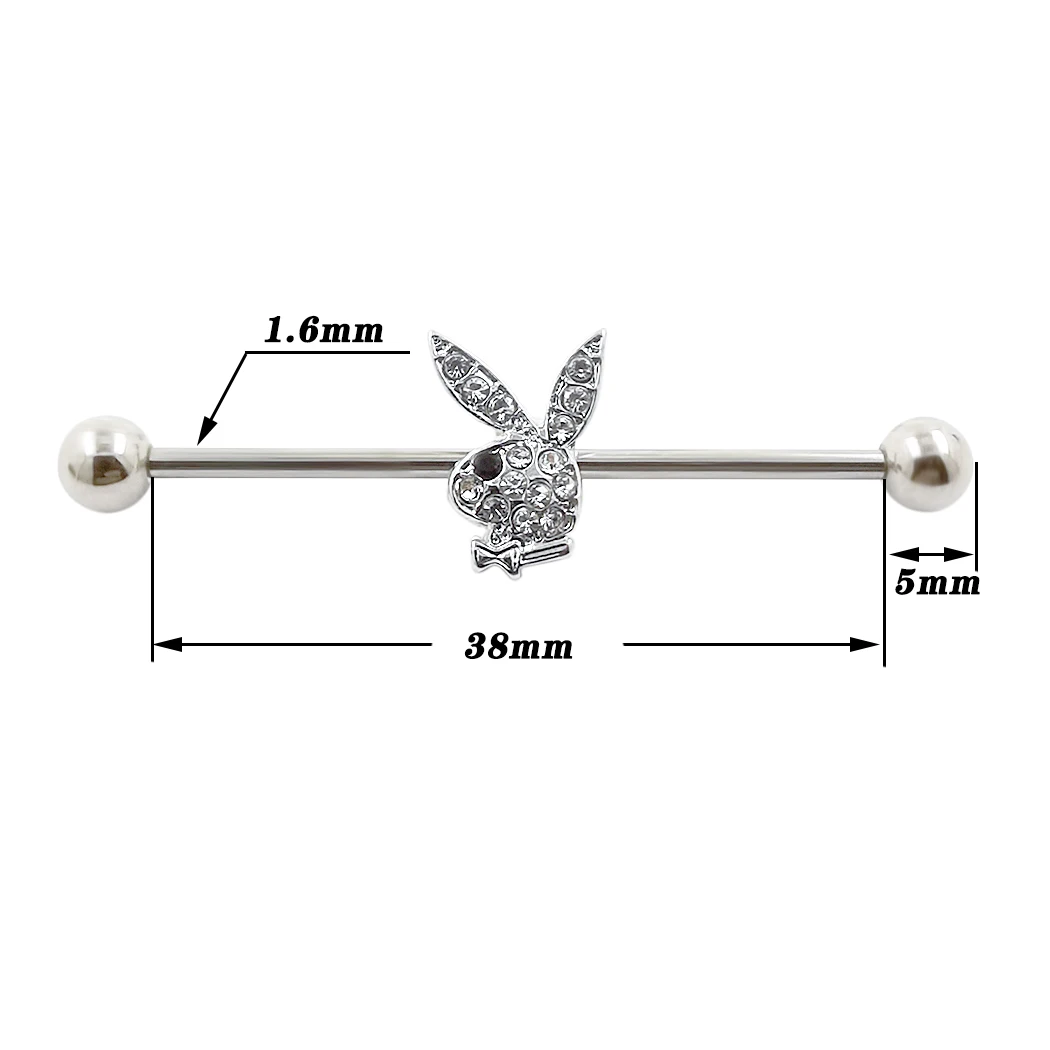 JHJT 14G Rabbit Industrial Piercing 316L Surgical Stainless Steel Industrial Barbell Piercing Cartilage Ear Earring Body Jewelry