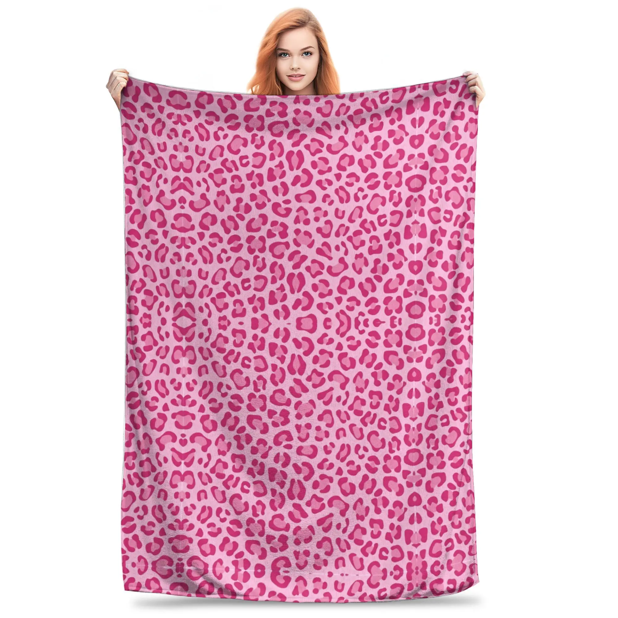 Pink Leopard Blanket Fleece Print  Portable Super Soft Throw Blanket for Bedding Bedroom Bedspread