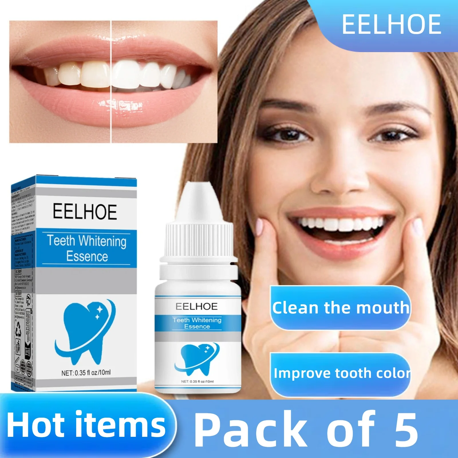 5pcs Teeth Brightening Essence Improve Tooth Color Care of Teeth Yellow Stain Removal Oral Hygiene Fresh Breath, Instant Smile