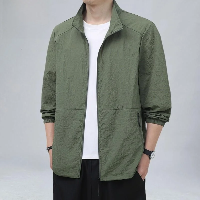 ملابس بيير كاردان للرجال من الحرير الجليدي للحماية من الشمس وياقة واقفة، ملابس خارجية غير رسمية، سحاب صيفي رقيق مزين