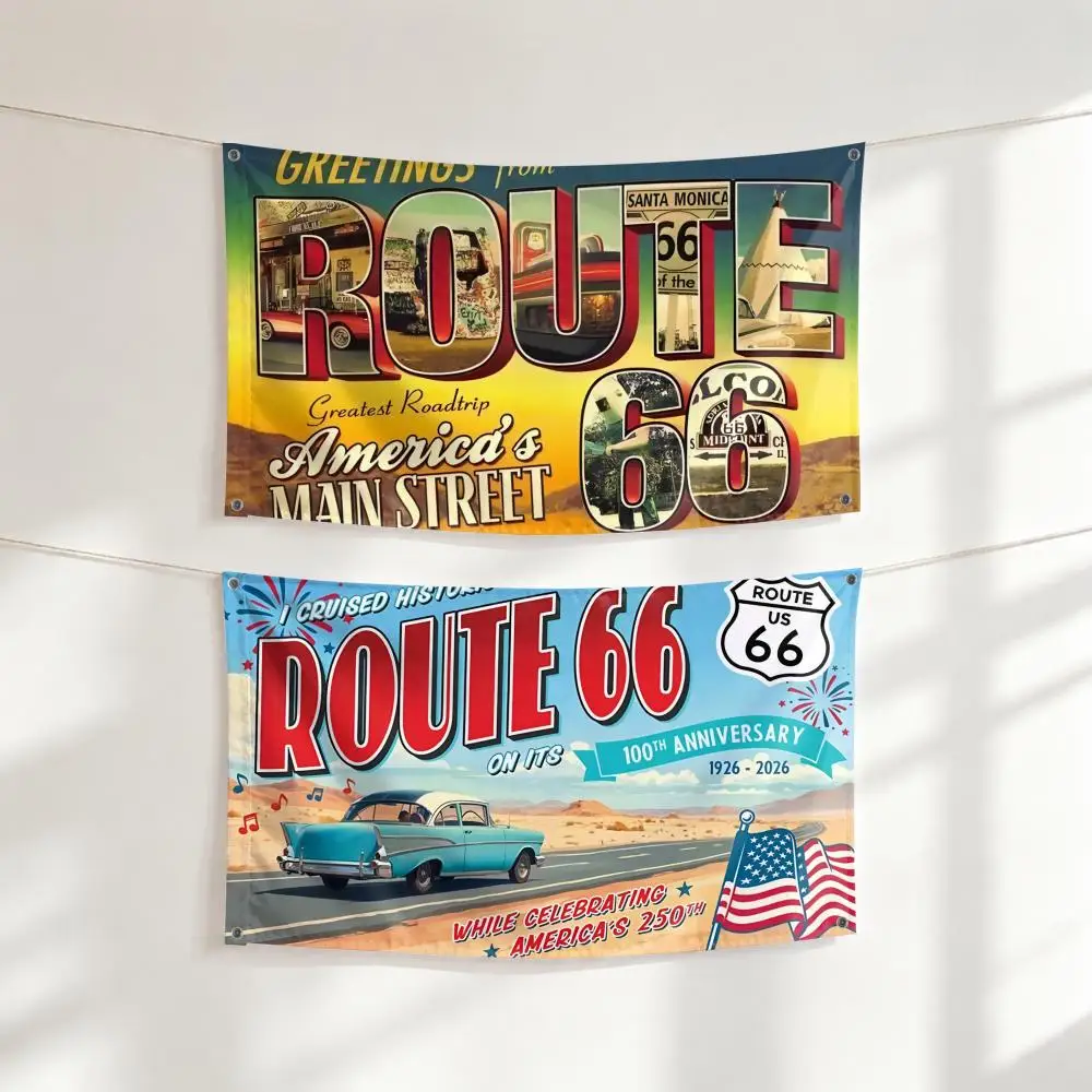 Design R-Retro Route 66				 Flags Outdoor Garden Flag Banner Decorative Yard for Home Patio Lawn Seasonal Holiday Party
