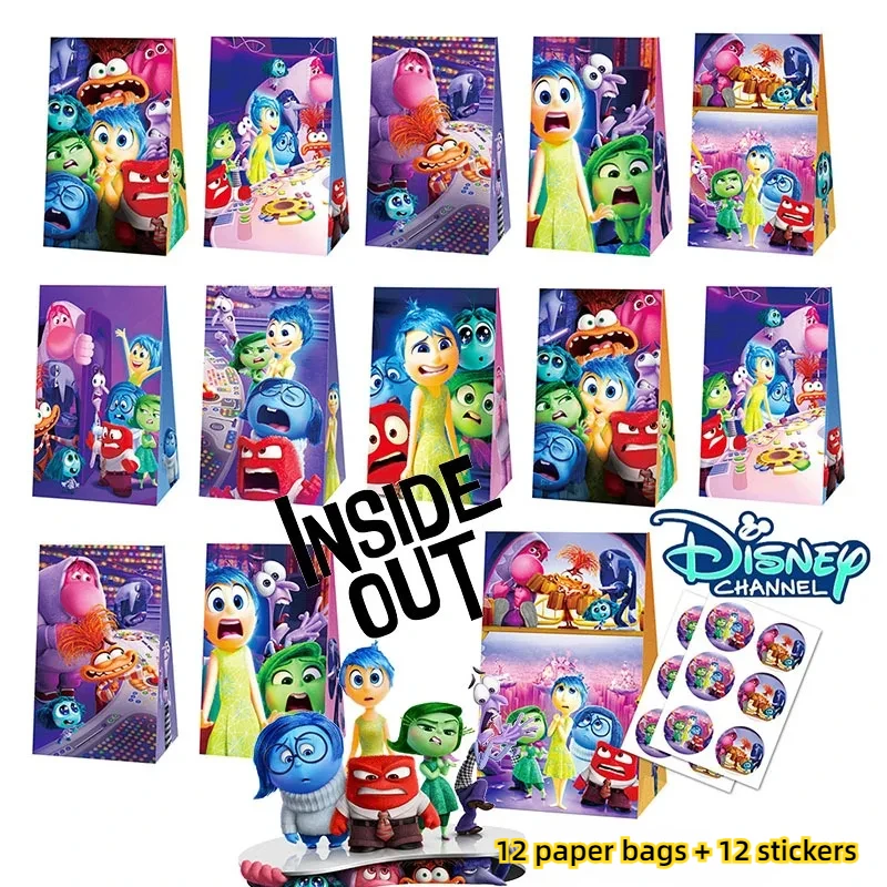 

12PCS Eco-Friendly Gift Bags Disney Inside Out Candy Bags with Stickers Kids Birthday Party Halloween Christmas Gift Packaging