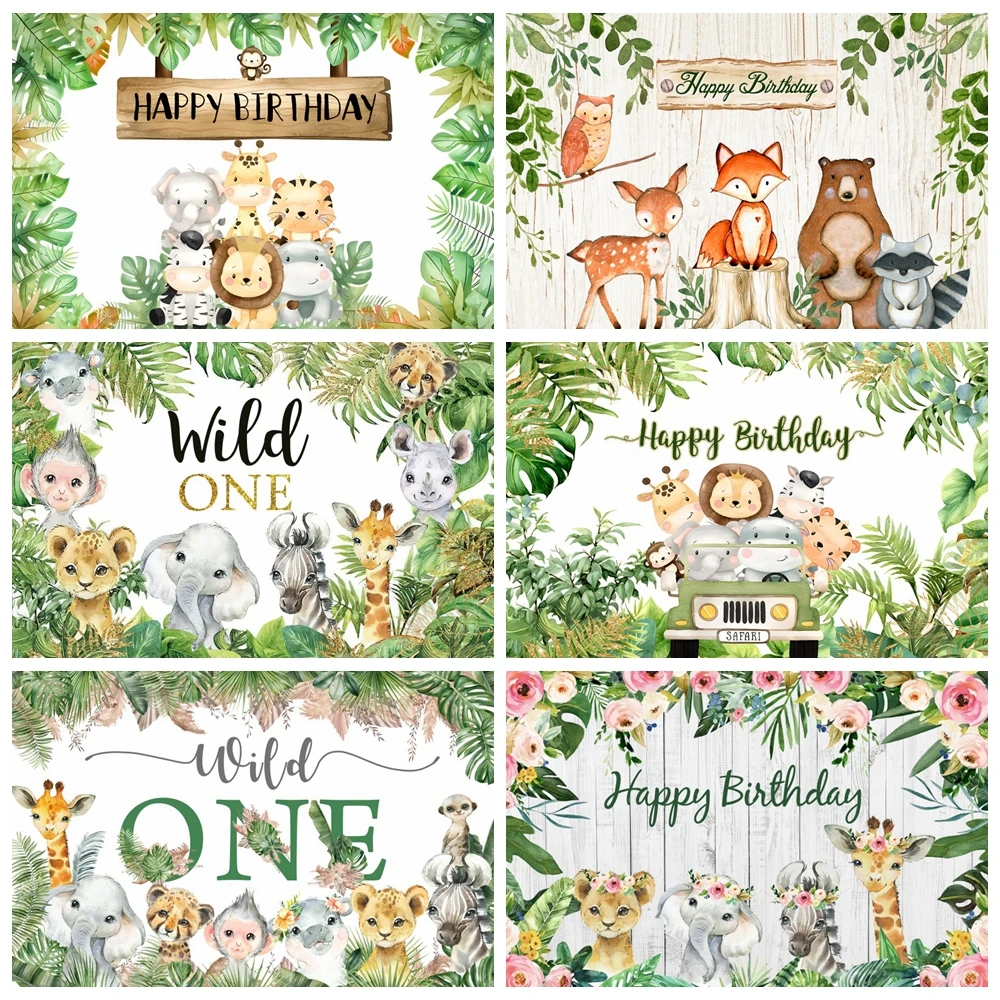 

Tropical Jungle Safari Wild One Photography Backdrop Forest Animal Boy Girl Baby Shower 1st Birthday Party Photocall Background