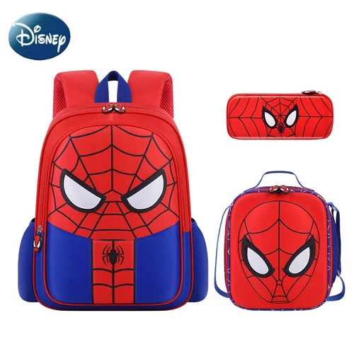 Mochila Marvel Spider-Man de 3 piezas, mochila escolar ligera informal con diseño de dibujos animados, incluye mochila, estuche para lápices y bolsa de almuerzo