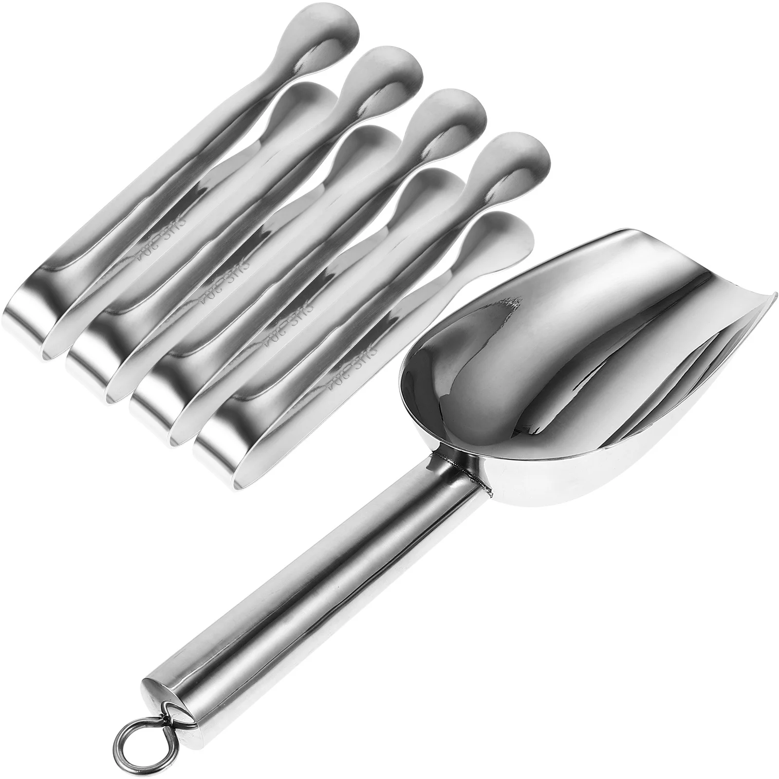 

1 Set Ice Cube Scoop Tong Stainless Steel Food-Grade Ergonomic Handle Multi-Use Kitchen Bar Tool Utility Scoop For Ice Coffee