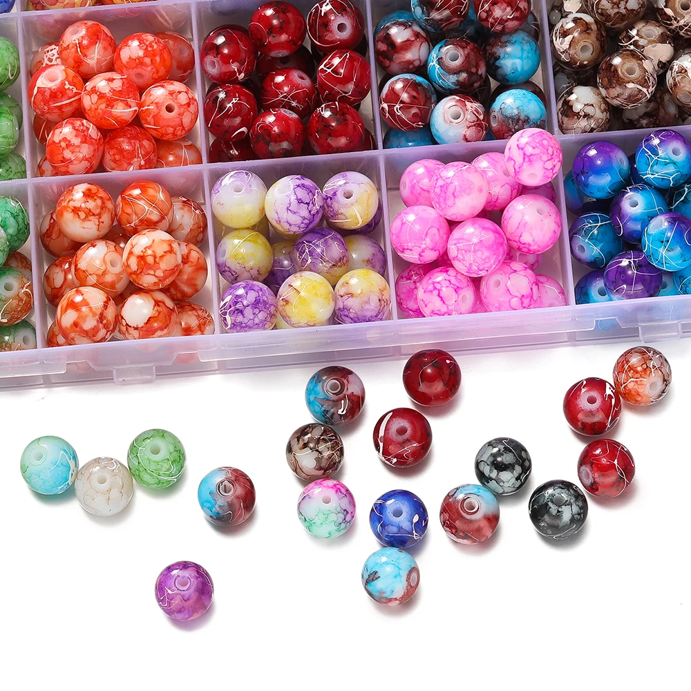 20-100pcs 4/6/8/10mm Glass Crackle Round Bead Colorful Pattern Loose Spacer Beads For DIY Making Jewelry Bracelets Accessories