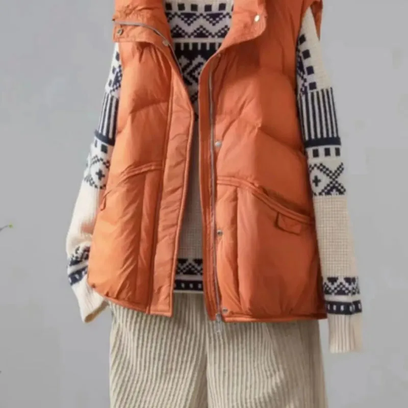 

Autumn Winter Short Women Down Jacket White Duck Down Fashion Zippers Down Coat Casual Slim Solid Female Down Vest