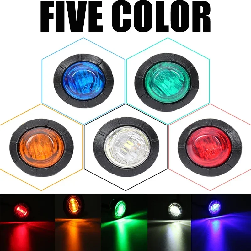 2PCS 12V/24V 3LED 3/4 inch Truck Marker Side Light Truck Signal Lamp Bus Side Light Trucks Clearance Light for five color