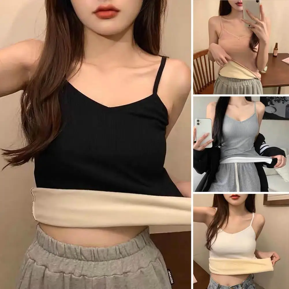 Women Sleeveless Thermal Tank Top Spaghetti Strap Fleece Lined Underwear Top Warm Camisole Base Layer Танк Топ