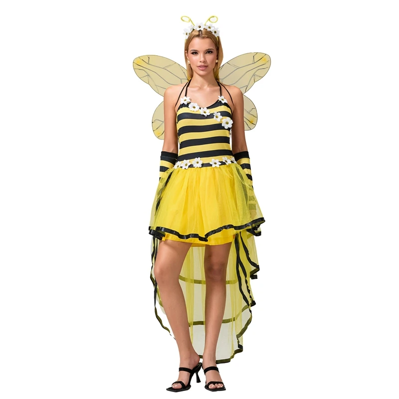 Ingerie Bumble Bee Costume for Women Girl w Head Piece Funny Animal Fancy Dress Halloween Costumes Party Cosplay Dress