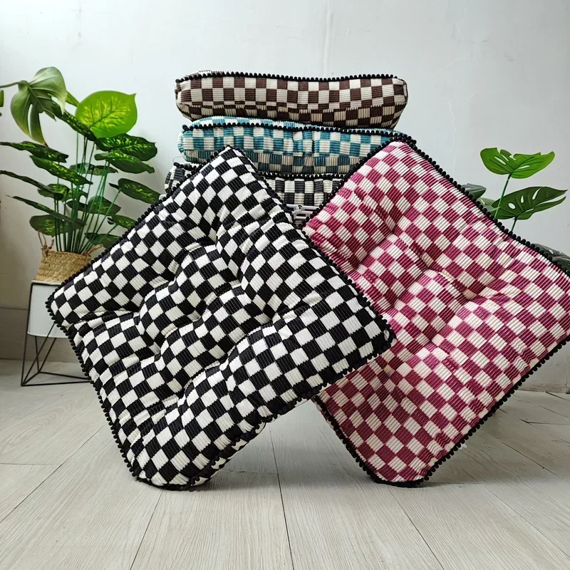 

Checkerboard Grid Corduroy Square Cushion Thickened Three-dimensional Chair Plush Cushion Office Home Decoration