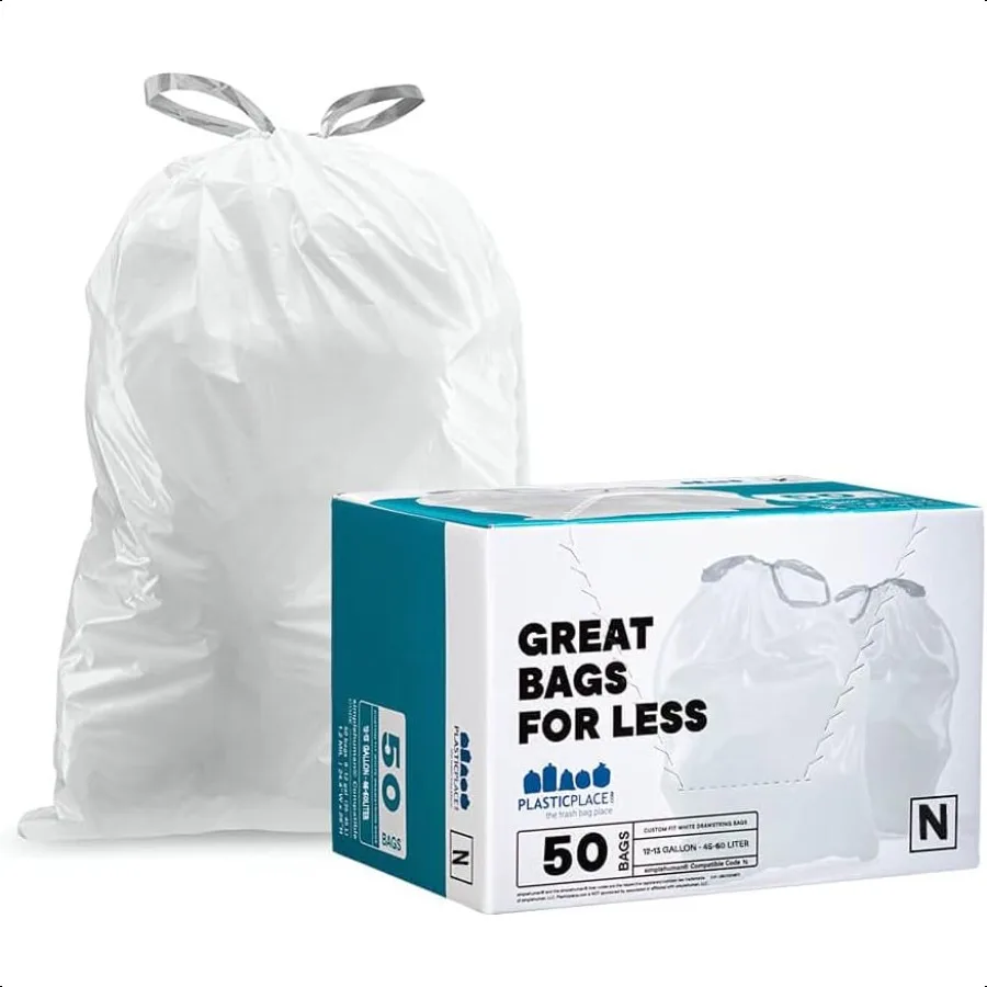 Bolsas de basura personalizadas compatibles con simplehuman Code N 50 unidades de revestimientos de basura con cordón blanco 1213 galones 4550 litros 22,5