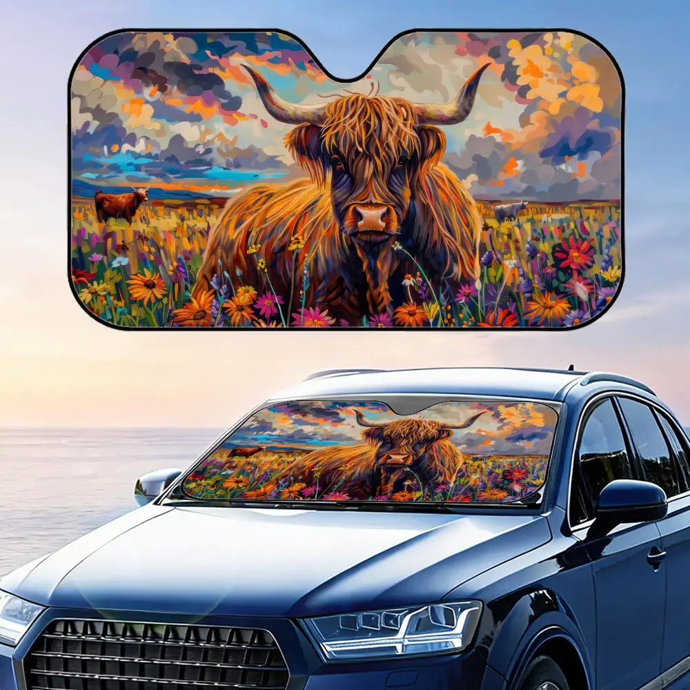 

Highland Cow Sun Visor Foldable Universal Car Windshield Sun Shade UV Protection Heat Insulation Foldable Cover