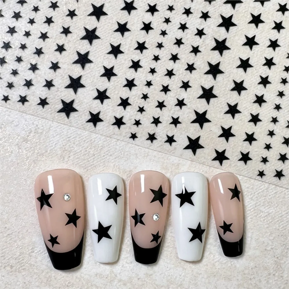 1/3/5Pcs Black Star Nail Art Stickers Self-Adhesive Multi-Size Star Nail Decals Y2K Gothic Black Star DIY Manicure Decorations12