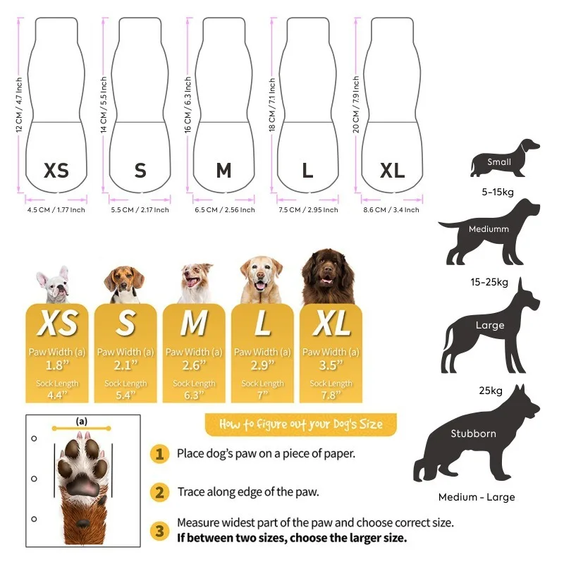 4 Pcs Waterproof Anti-slip Dog Socks, Suitable For Dogs & Cats Indoor Outdoor Wear Designed For Don't Like Shoes And Older Pets view 2