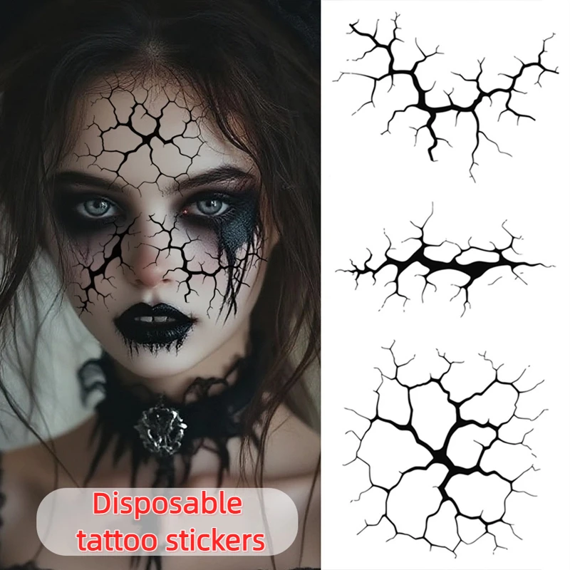 Sheets Large Halloween Black Lightning Temporary Tattoo Sticker for Halloween makeup – Realistic Vein Design Face Tattoo Body