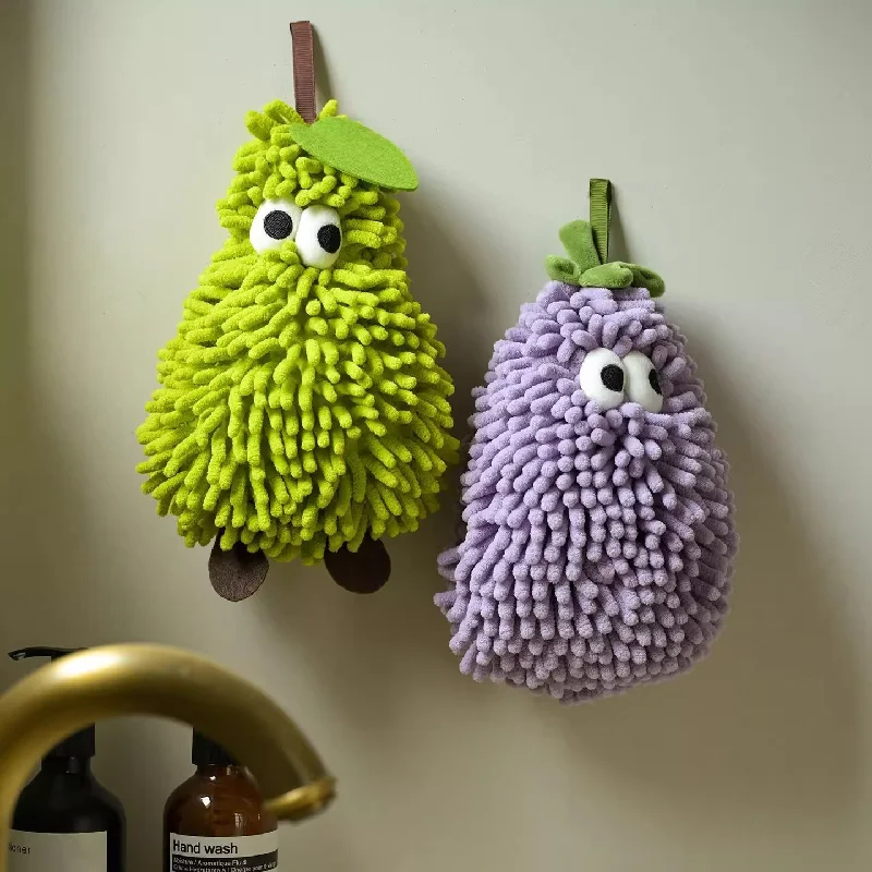 Purple Hanging Hand Towel Thickened Super Absorbent Quick Dry Odor Resistant Cartoon Towel Cute Kids Towel Bathroom Household Ha
