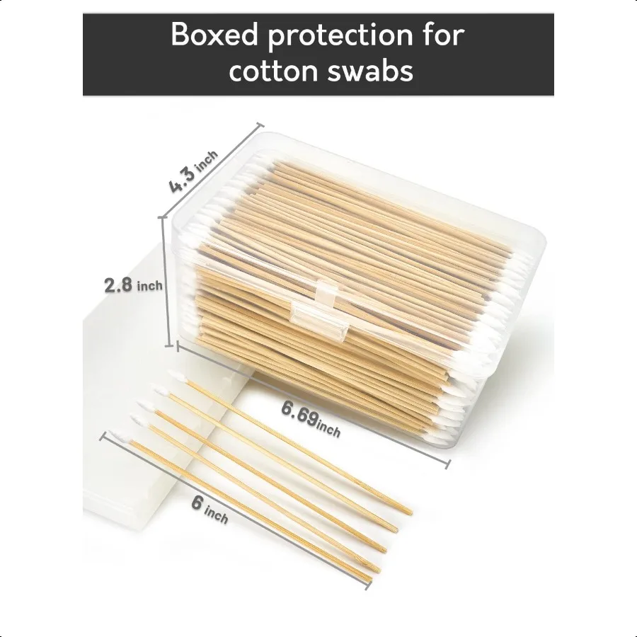 Tamponi per pulizia pistola di precisione da 500 pezzi da 6 pollici con custodia tamponi di cotone lunghi con manico in bambù senza pelucchi per la pulizia della pistola trucco El