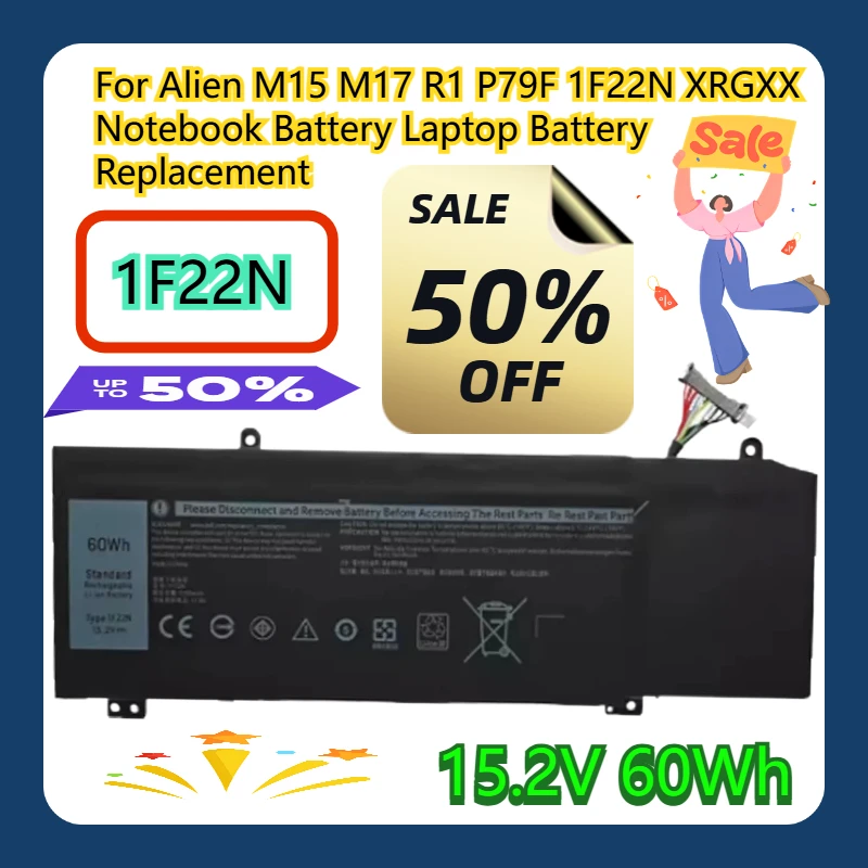 

For Alien M15 M17 R1 P79F 1F22N XRGXX Notebook Battery 15.2V 60Wh 1F22N Laptop Battery Replacement