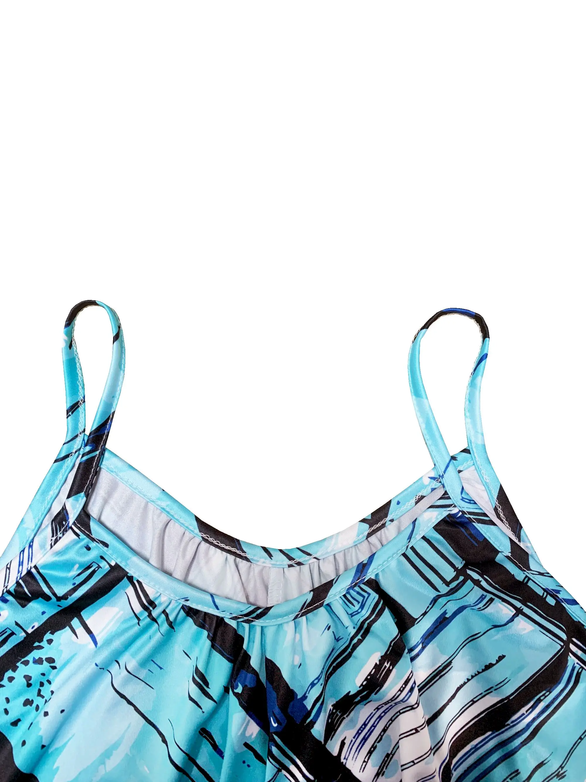 Blue Geometric Print Sleeveless Jumpsuit Vacation outfits woman - Image 4