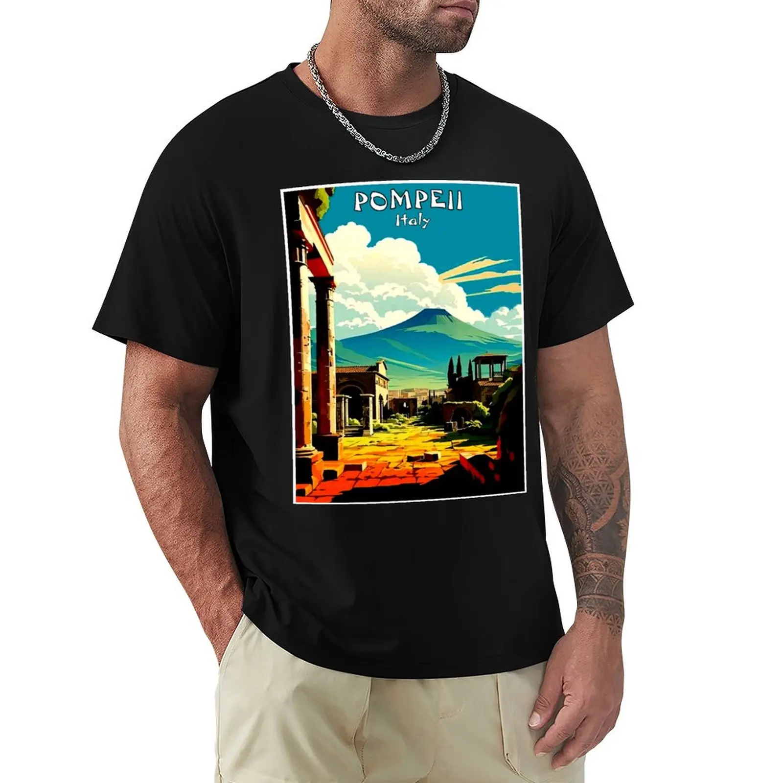 

Pompeii Italy :Travel and Tourism Advertising Print T-Shirt Work Basic Short Sleeve Top