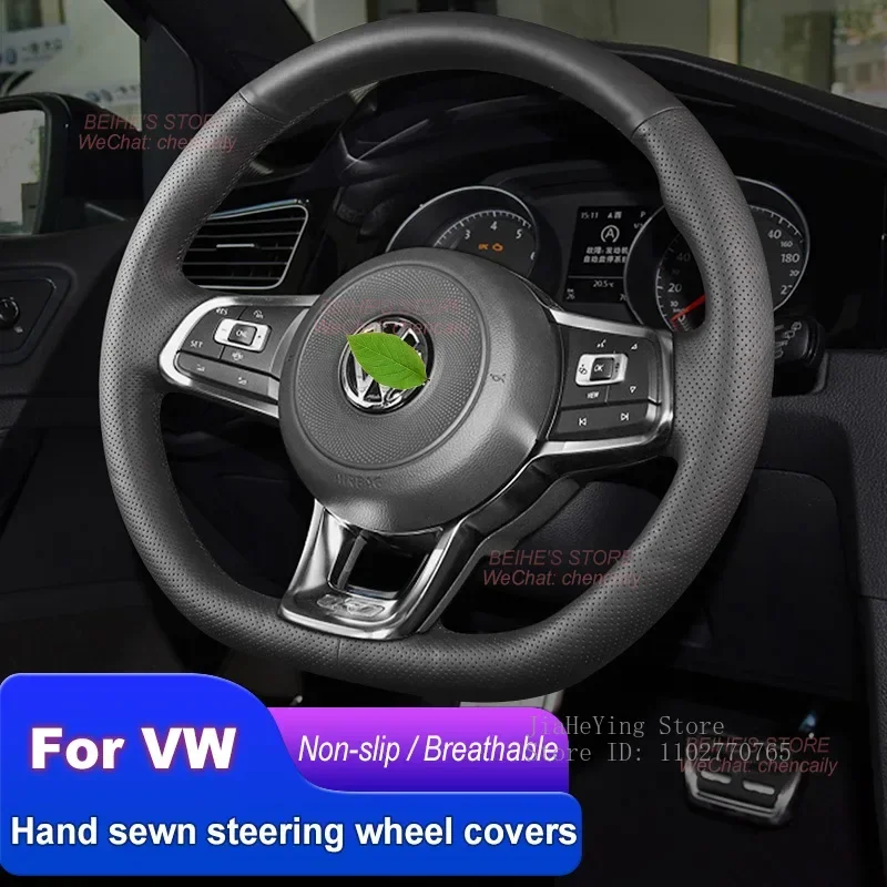 

Hand-stitched Non-slip Nappa Leather Car Steering Wheel Cover for Volkswagen Golf Tayron Tharu Tiguan L Variant R-Line Scirocco