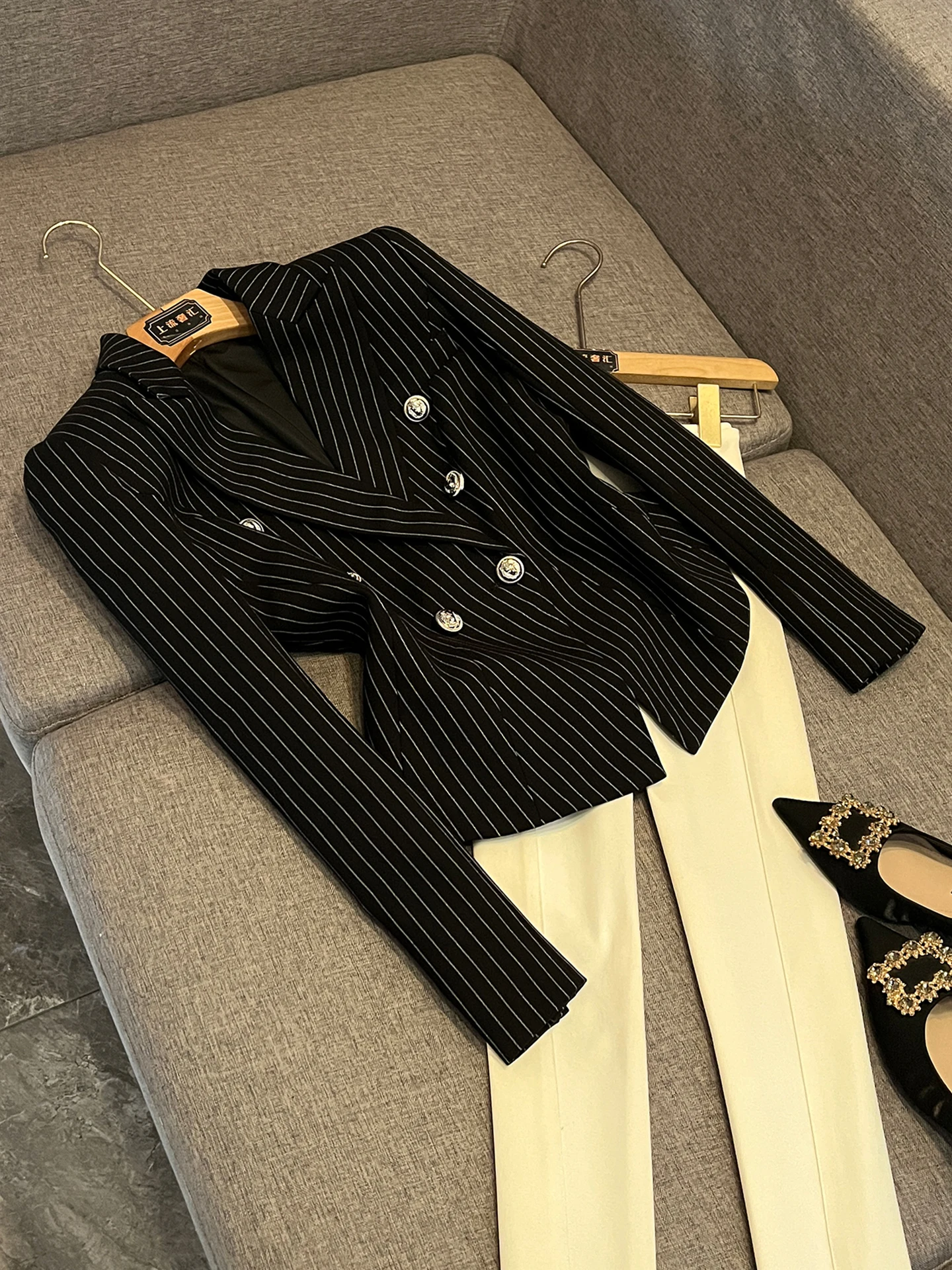 

Женская верхняя одежда в полоску Ele oulder Padded Commute Sle Jaet, облегающая верхняя одежда ort Length Sve Long Sve, осенняя одежда