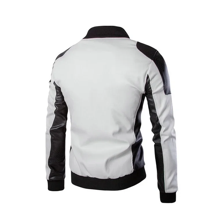 Top Quality Fashion Men White Leather Jackets and Coats Pu Match Color Overcoat