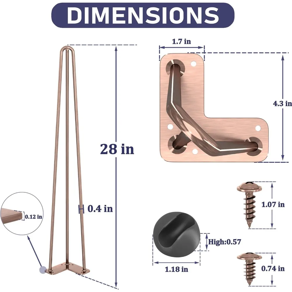 Conjunto de 4 pernas de mesa em grampo de metal para mesinhas de cabeceira, mesas de centro, bancos, mesas - Pernas de móveis para projeto doméstico DIY com piso Pr