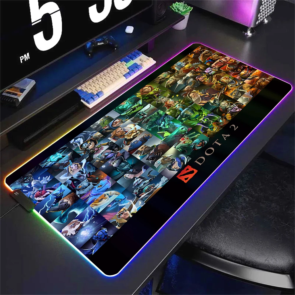 DOTA 2 Large RGB Mouse Pad XL Gaming Mousepad LED Gamer Mausepad grande tappeto colorato desktop per PC domestico con retroilluminazione 400x800