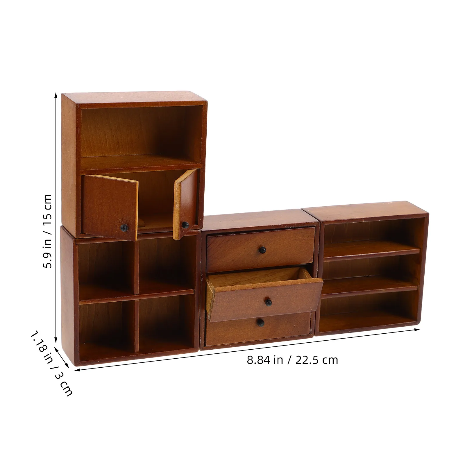4Pcs Walnut Color Dollhouse Furniture Mini Wooden Storage Cabinets Display Shelf Micro Landscape Decoration Mini Wood Bookcase