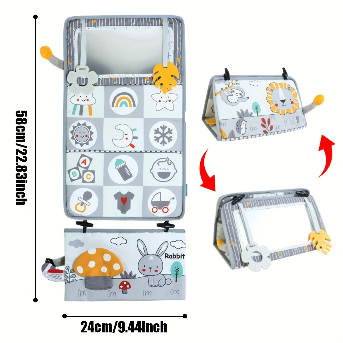 Time Mirror Cloth Book Visual Stimulation Toy Vision Training Foldable Lion Cloth Book, Perfect Floor Play & Brain Development