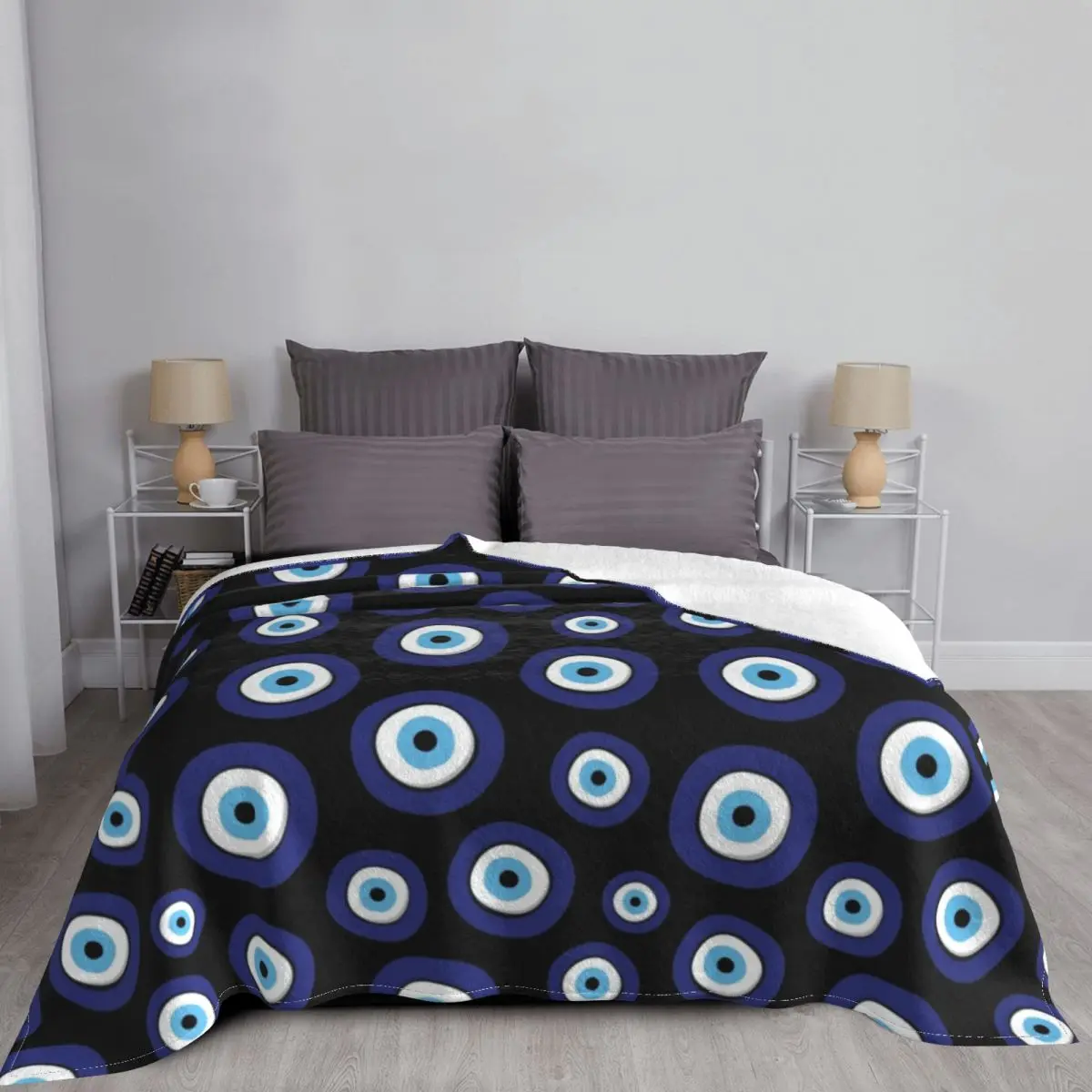 Sofa Fleece Greek Amulet Evil Eye Pattern Throw Blanket Warm Flannel Nazar Lucky Charm Blankets for Bedding Travel Couch Quilt