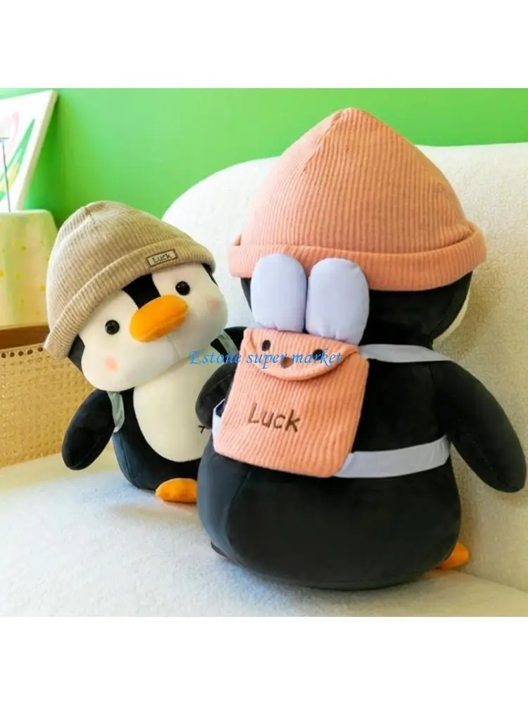 

090B Plush Penguin Stuffed Animal with Hat & Backpack Gifts for Boys Girls