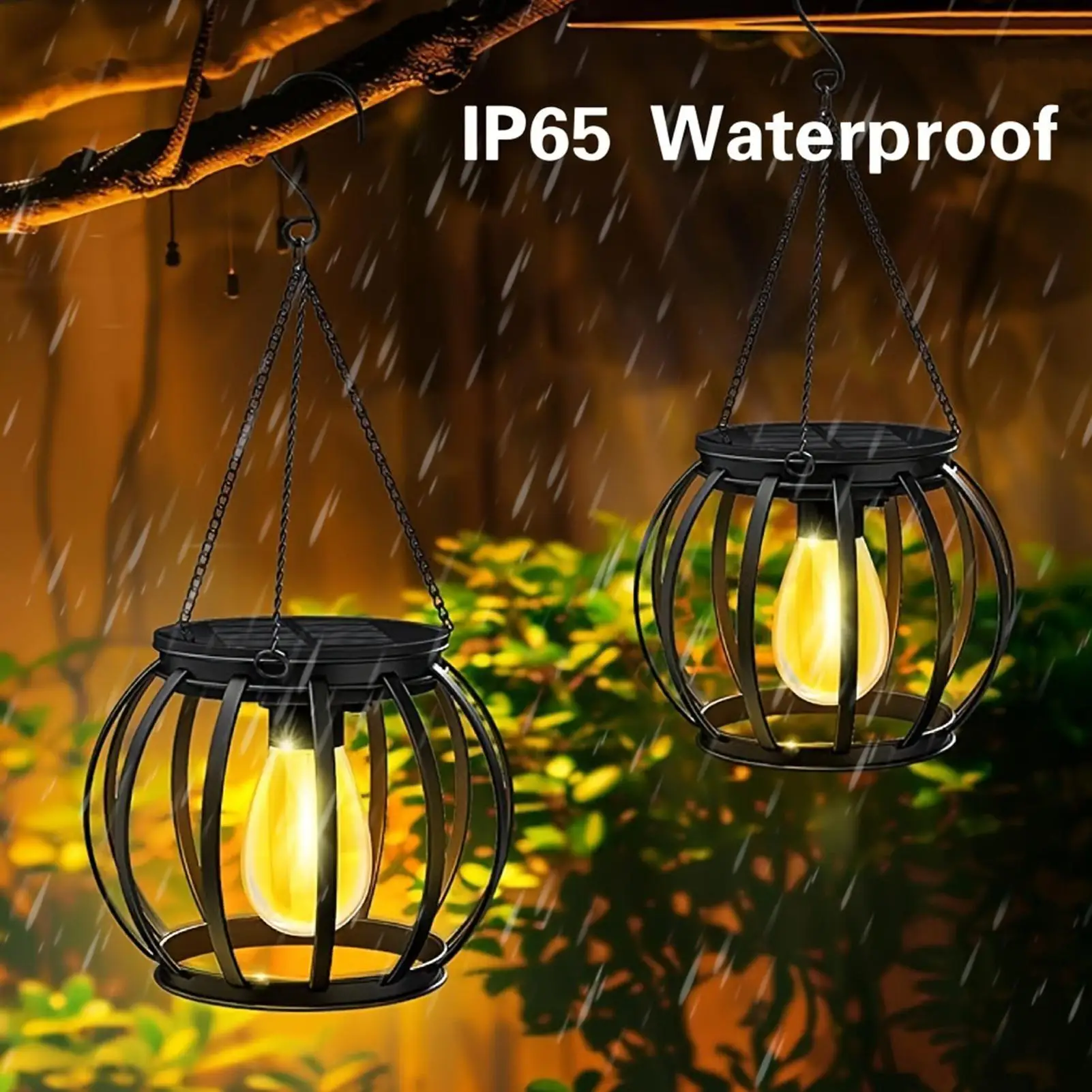 Solar Lanterns Outdoor 2 Piece With Hook And Chain Hangable Light Solar Lantern Outdoor For Balcony Backyard Patio Driveway