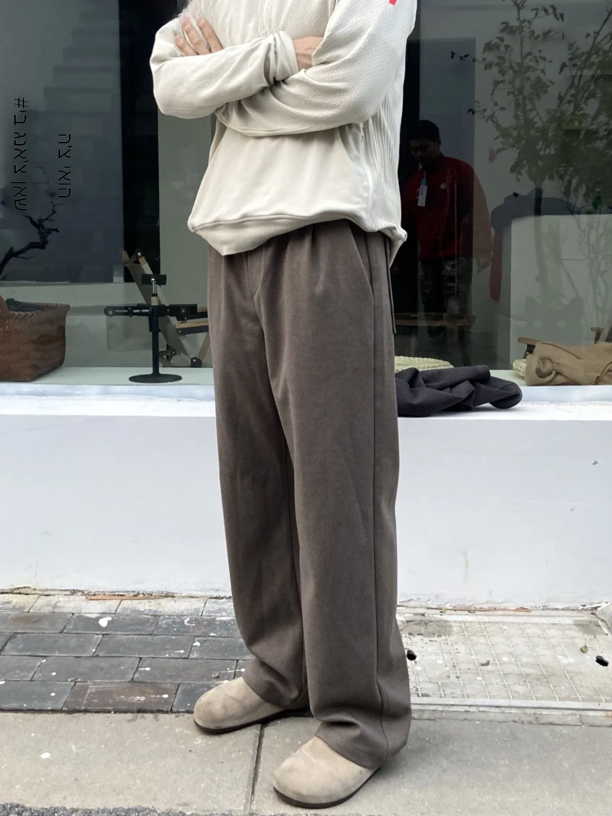 Auticup Autumn Winter Thickened Woolen Wide Leg Pants Draped Knitted Soft Casual Trousers Long Straight Fit Youth Active Style