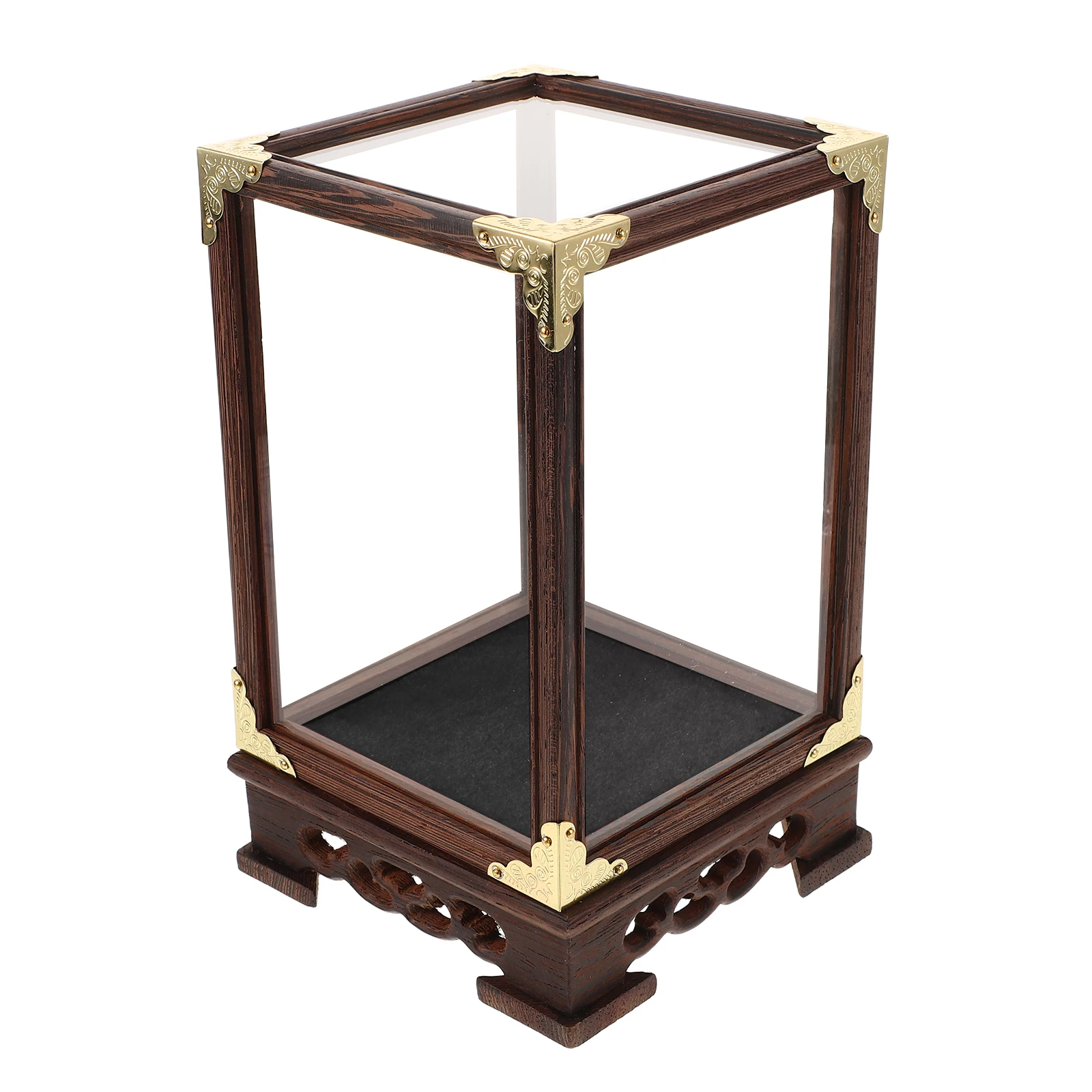

Transparent Display Box Collectibles Black Model Car Showcase Clear Glass Cover Wood Storage Seashell Action Figure Case