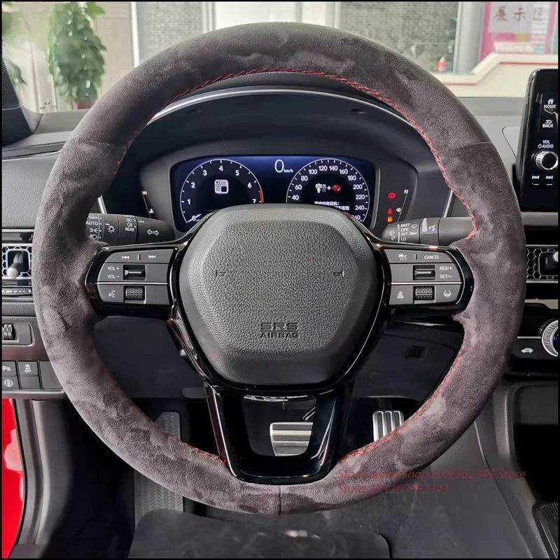 Hand-Stitched Non-slip Durable Suede Nappa Leather Steering Wheel Cover For Honda Civic Integra ZR-V HR-V Car Interior Accessory