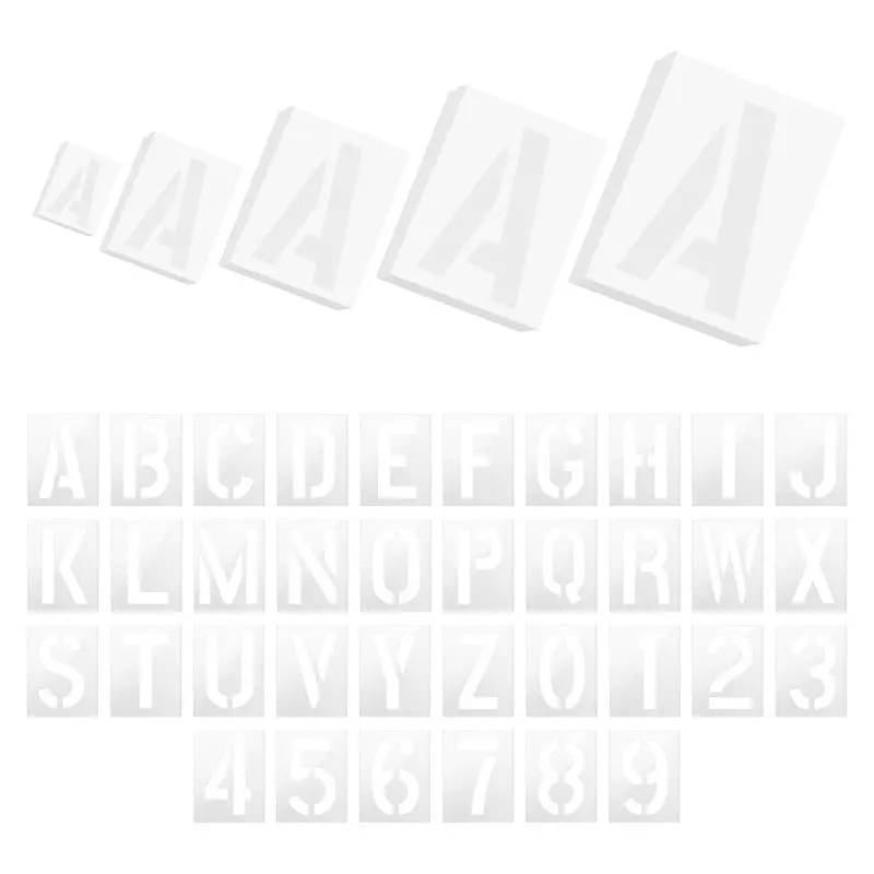 AB34-180Pcs Letter And Number Stencils,5 Size 1,2,3,4,5 Inch Reusable Plastic Alphabet Templates,Letter Stencils For Painting