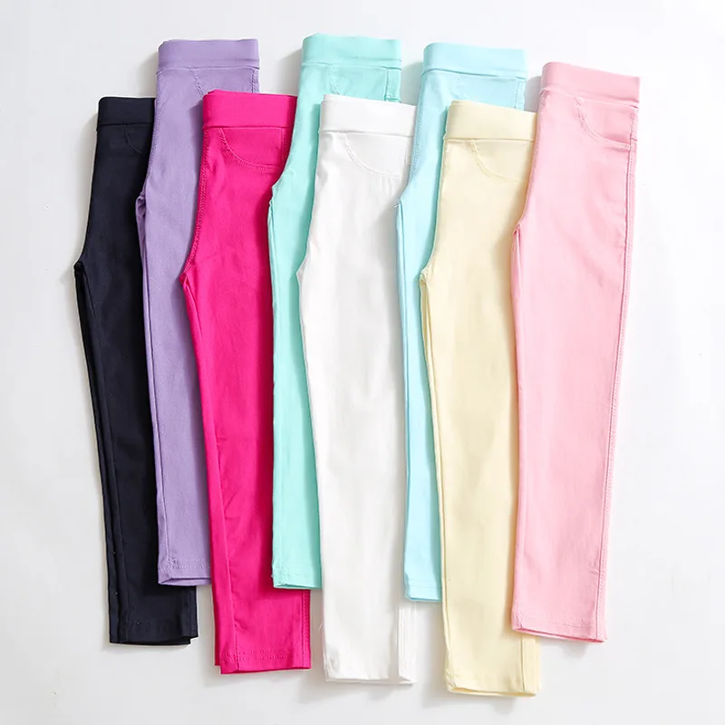 3-12Y Spring Summer Girls Pencil Pants Children Candy Colors Trousers Elastic Thin Baby Leggings Kids Slim Fit Imitation Jeans