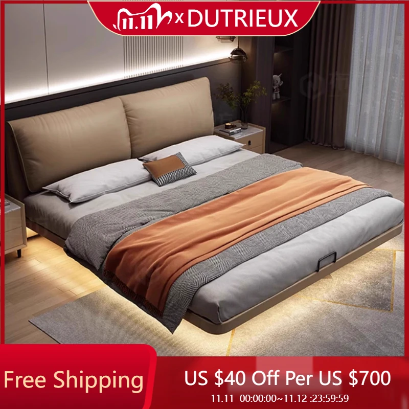 

Modern Genuine Leather Bed Floating Minimalist High Quality Luxury Confortable Bed Wedding Luxury Aesthetics Muebles Furniture