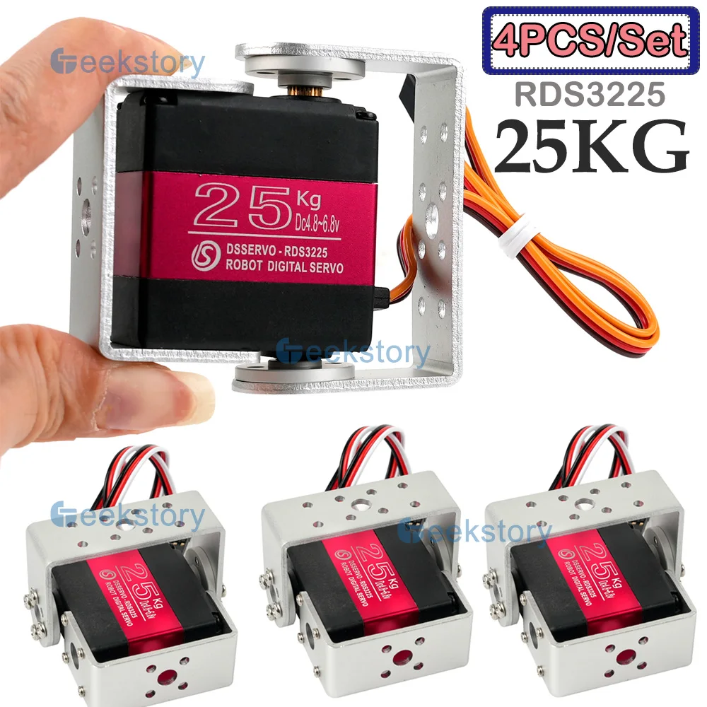 4PCS 25KG Dual Axis RDS3225 Digital Servo Metal Gear Motor 180/270 Degree with Brackets Servos DIY Toy Parts For RC Robot Cars